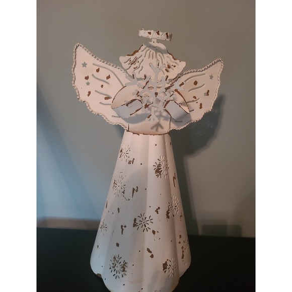 Other - Vintage white tin /metal angel‎ with Snowflake 14"